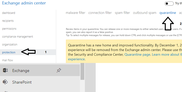 Office 365 Enter Quarantine 