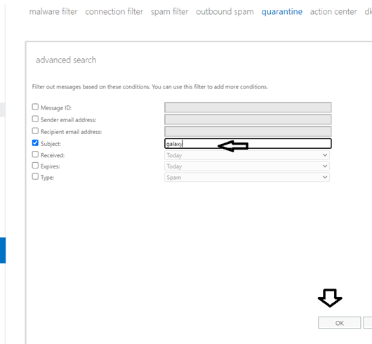 office365 Exchange search quarantine