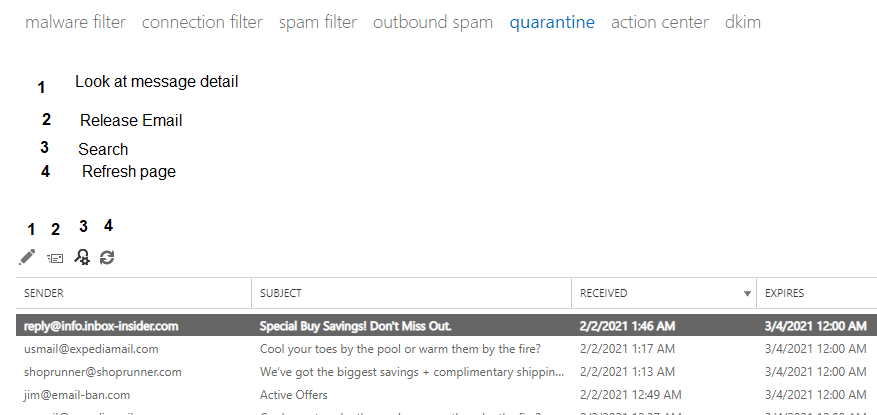 Office 365 Quarantine Options