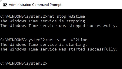 Net Stop and Start w32time